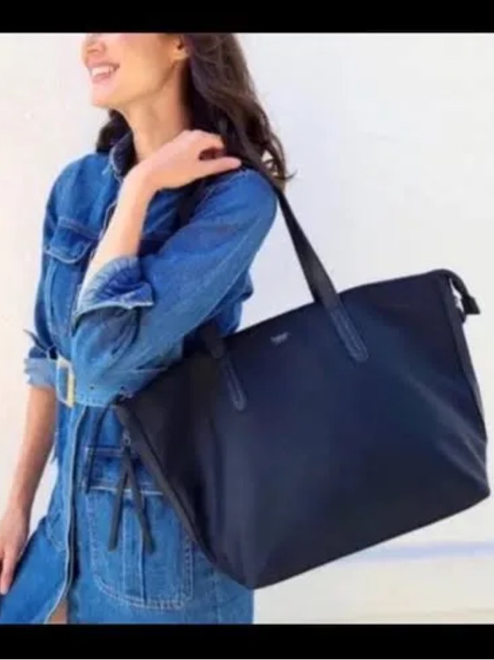 Nwt Bolkier Black Nylon Tote Bag With Leather Trim